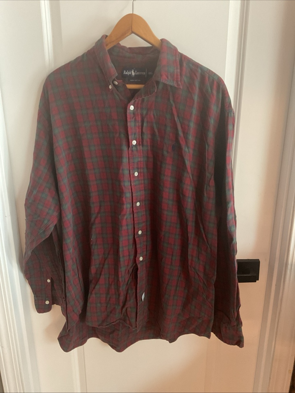 Ralph Lauren - Men's Red and Green Plaid Button-Down Long Sleeve Shirt - Sz 2XL